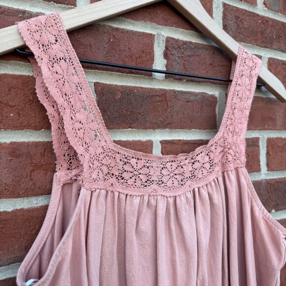 GiGio USA Babydoll Top Small Pink Rose Mauve Sleeveless Lace Trim Bow Back Girly - Picture 2 of 9
